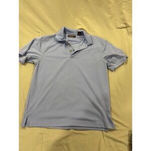 Cubavera Mens Polo Shirt Medium Blue Ribbed Short Sleeve 100% Polyester Casual